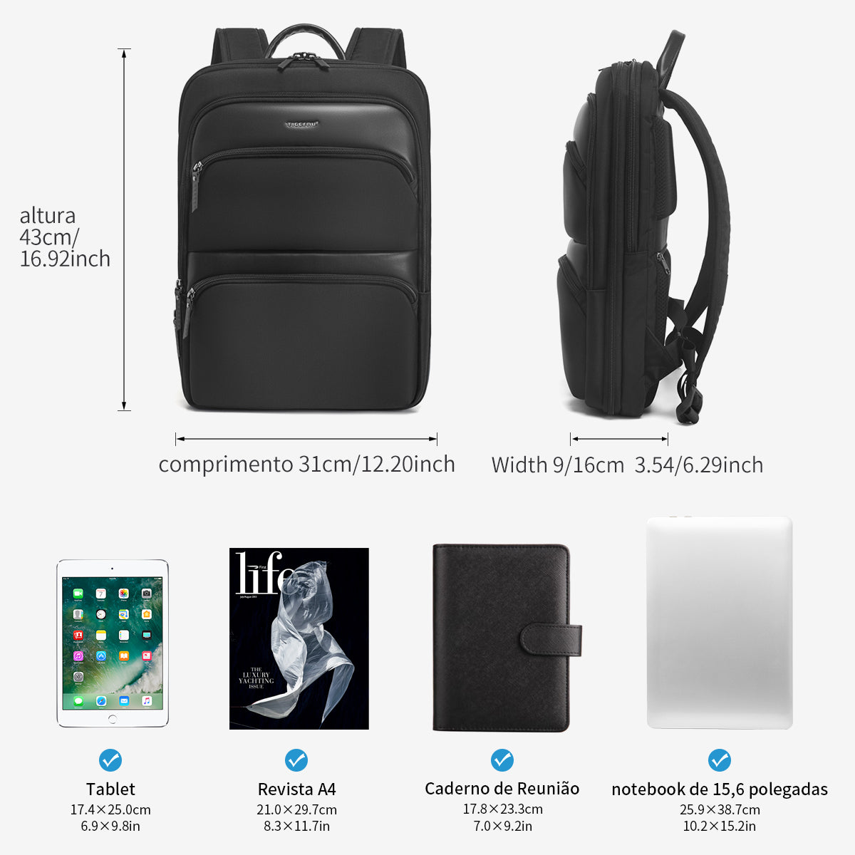Tigernu Fashion Daily Portable Lightweight Laptop Bag Nylon S-Shaped Ergonomic Dynamic Expansion Men's Backpacks Backpack for Men