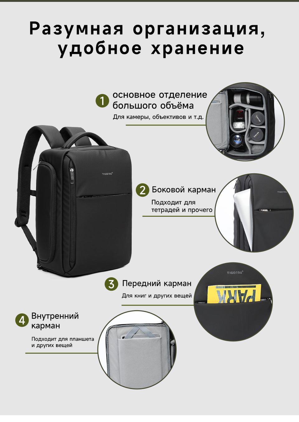 Tigernu Detachable Multi-pocket 14 Inch Nylon Waterproof Breathable Outdoor Photography Travel Camera Bag