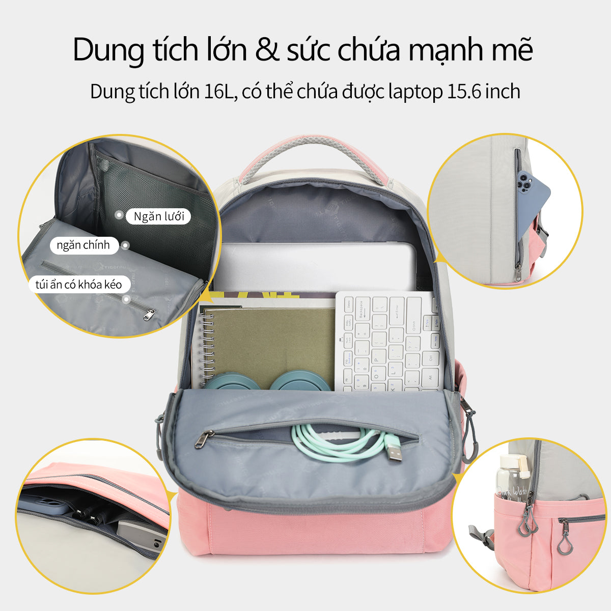 Tigernu Large Capacity Multi-pocket Layered Storage 15.6 Inch Waterproof Lightweight Commuter Campus Daily Backpack