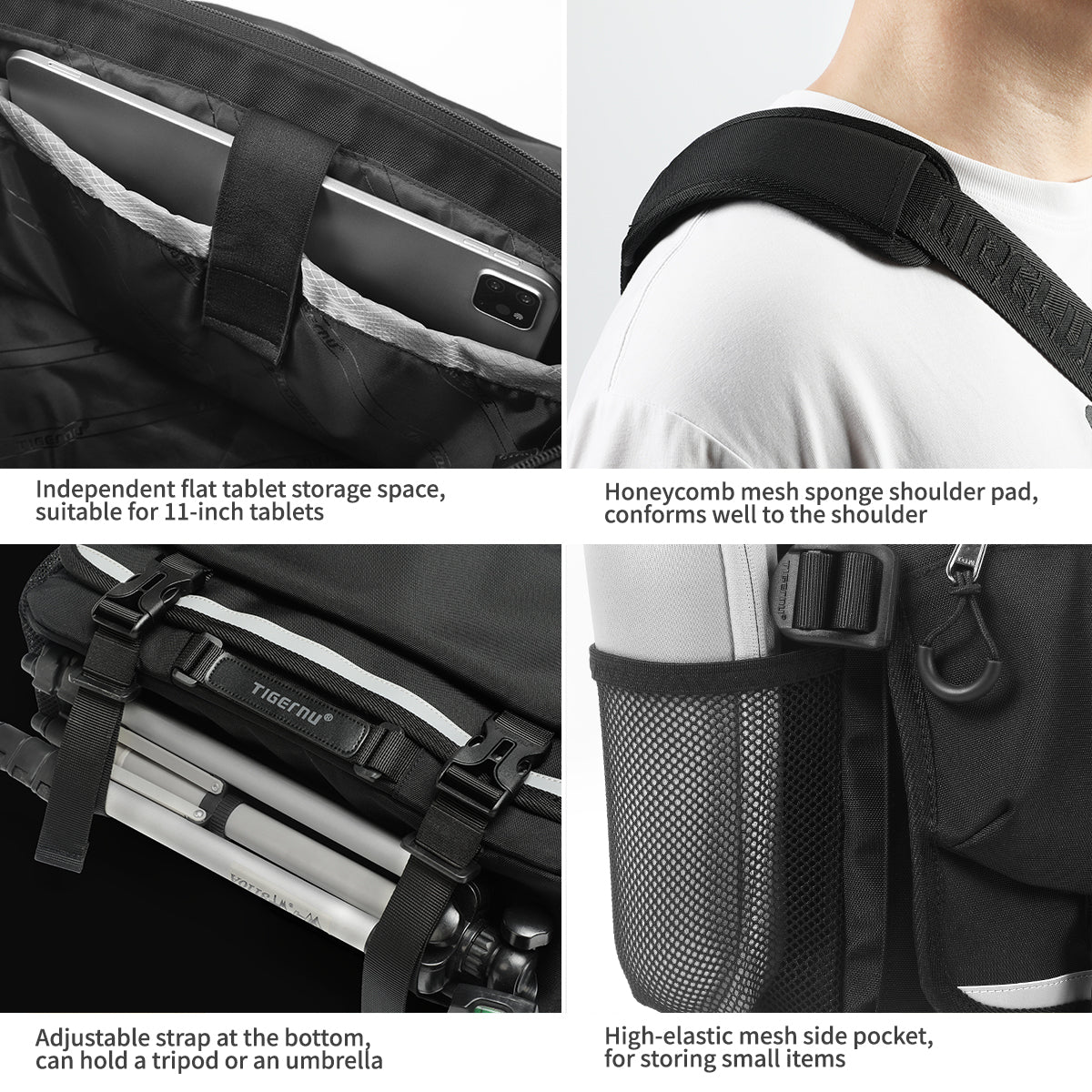 Tigernu Multi Pocket News Camera Bag with Adjustable Strap Garment Sport Bag Sneaker Custom Sales Travel Crossbody Bag