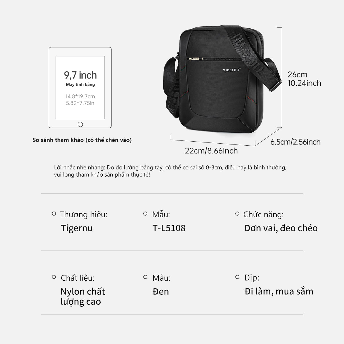 Tigernu 9.6-inch Nylon Cloth Waterproof and Wear-resistant Business Casual Men's Crossbody Bag Sling Bag