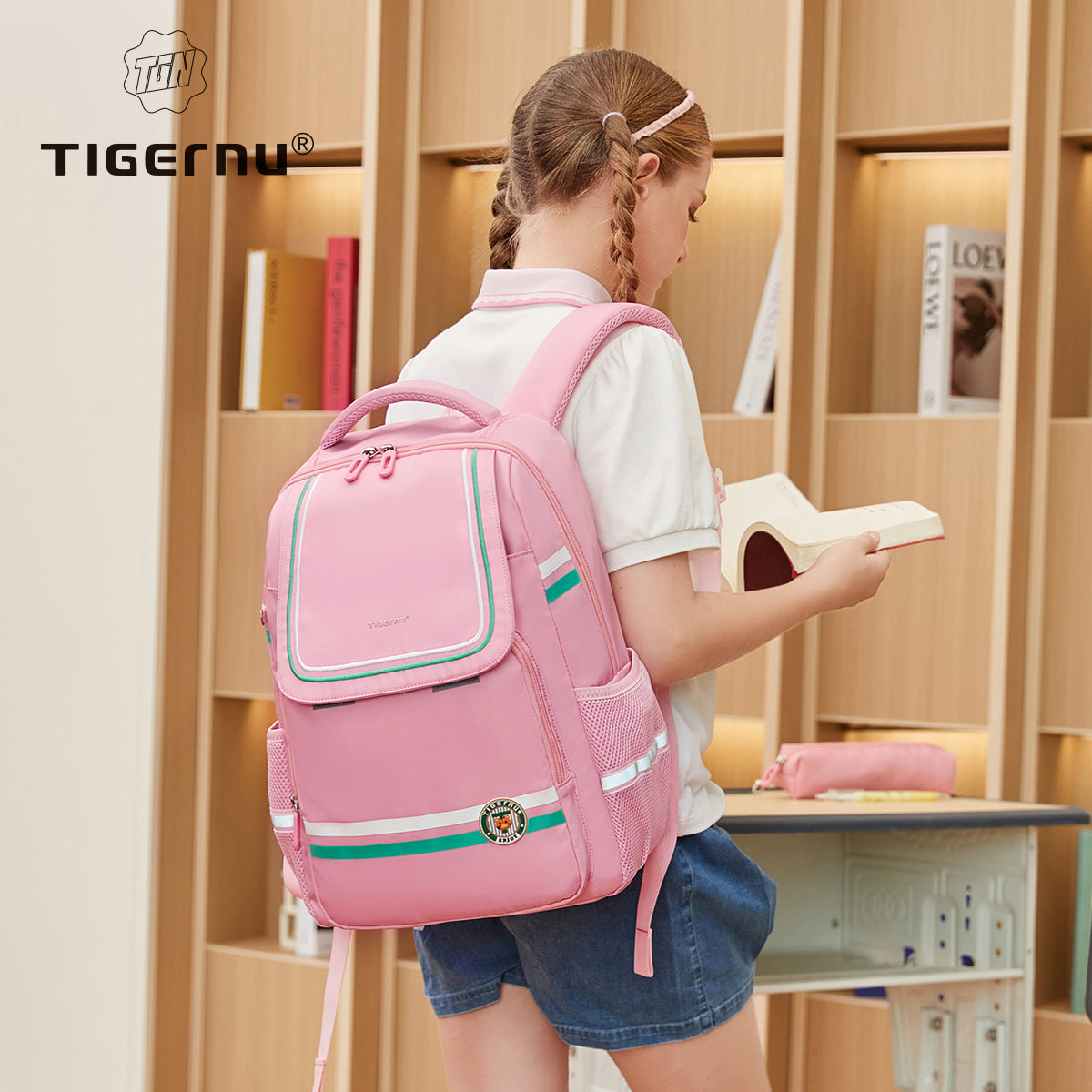 Tigernu High Quality Lightweight Waterproof Student Backpack Large Capacity Oxford Spine Protection Zipper Breathable Safe for Campus