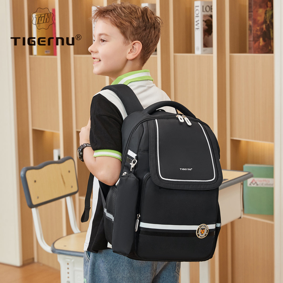 Tigernu High Quality Lightweight Waterproof Student Backpack Large Capacity Oxford Spine Protection Zipper Breathable Safe for Campus