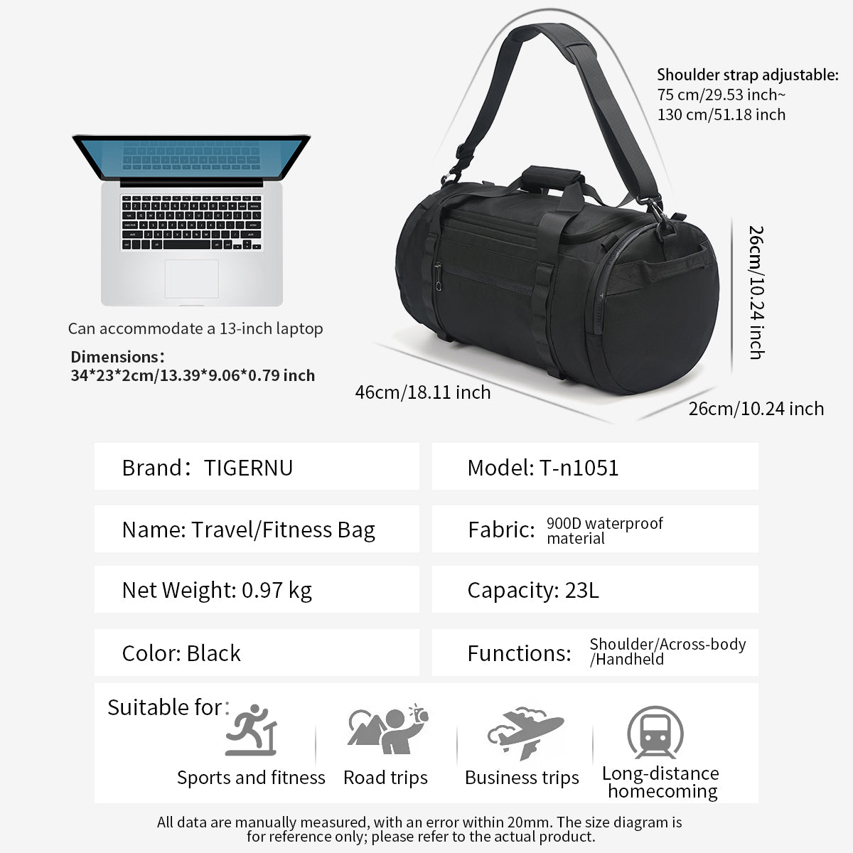 Tigernu High Quality Large Capacity Multi-pocket Waterproof Compartment Nylon Lightweight Wear-resistant Simple Outdoor Travel Backpack