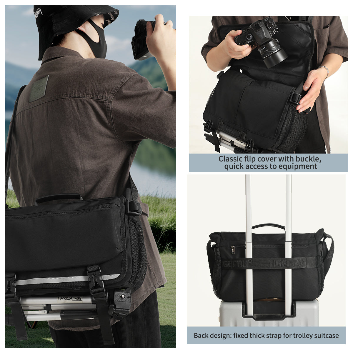 Tigernu Multi Pocket News Camera Bag with Adjustable Strap Garment Sport Bag Sneaker Custom Sales Travel Crossbody Bag