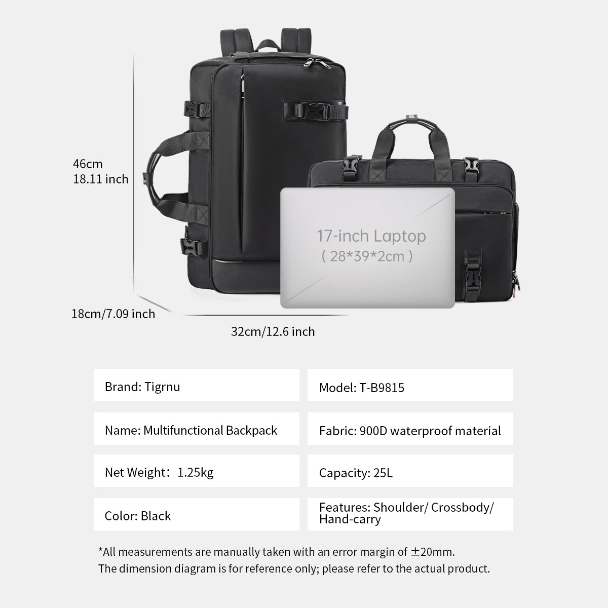 Tigernu High Quality Customizable Large Capacity Layered Storage Crossbody 17 Inches Waterproof Stylish Daily Commuting Backpack