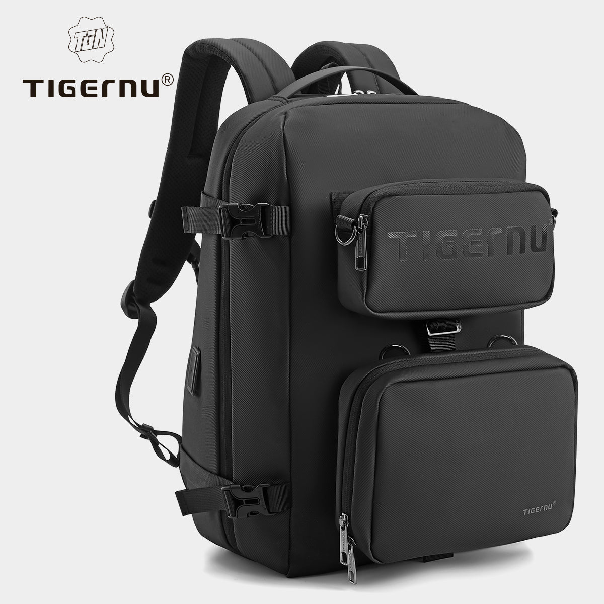 Tigernu Multi Functional Expansion Compartment, USB Waterproof and Breathable Honeycomb Back Panel, Nylon 3-in-1 Detachable Travel Bag