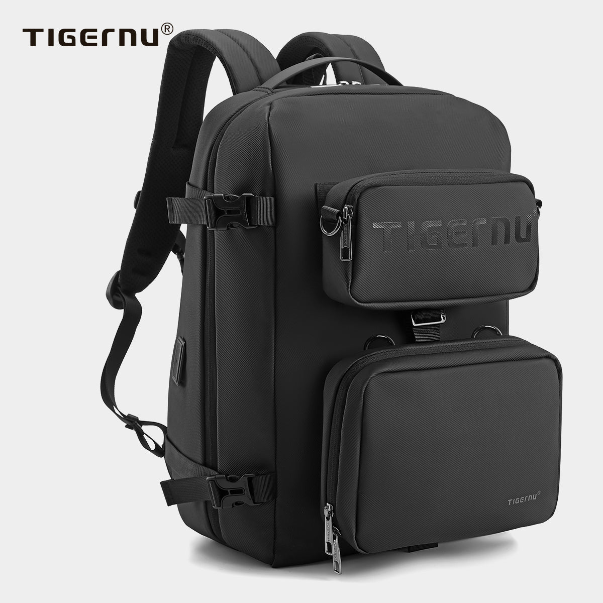 Tigernu Multi Functional Expansion Compartment, USB Waterproof and Breathable Honeycomb Back Panel, Nylon 3-in-1 Detachable Travel Bag