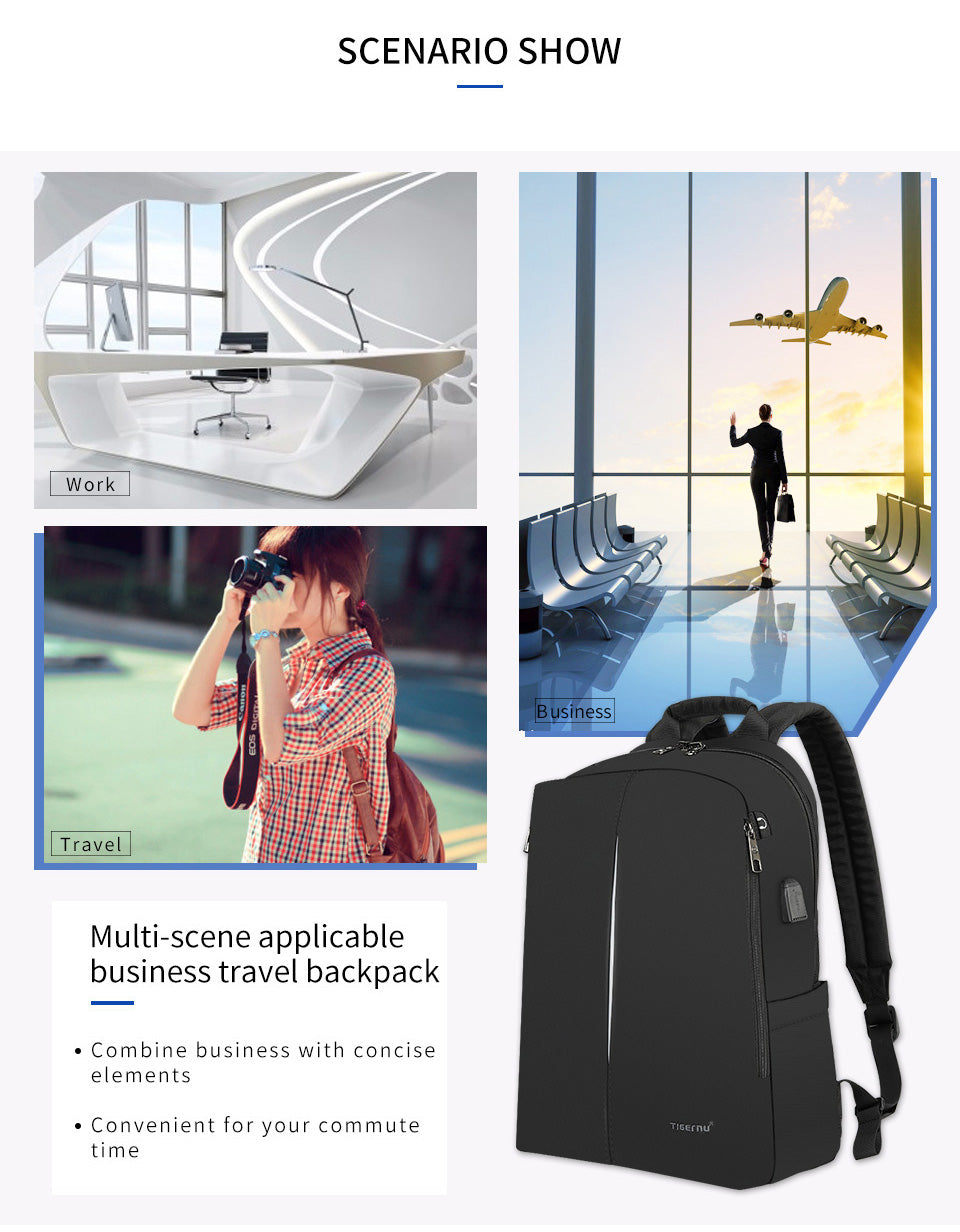 Tigernu Mens Backpack Bag Fit 15.6 Inch Laptop USB Recharging Travel Male Bag Anti-thief Student Bag