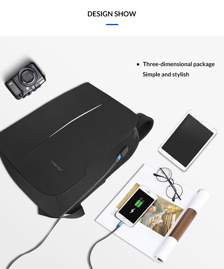 Tigernu Mens Backpack Bag Fit 15.6 Inch Laptop USB Recharging Travel Male Bag Anti-thief Student Bag