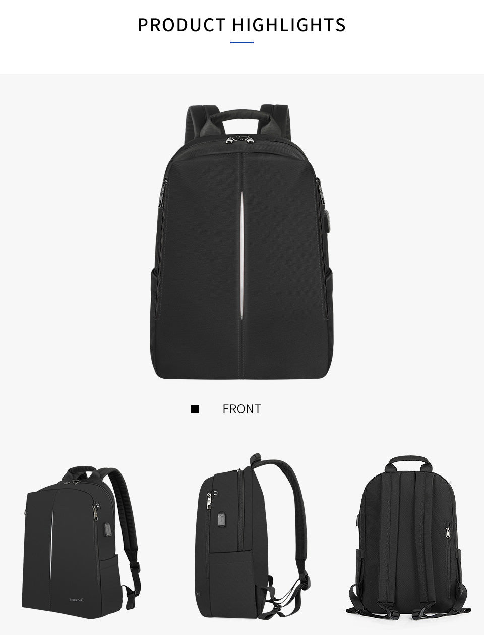 Tigernu Mens Backpack Bag Fit 15.6 Inch Laptop USB Recharging Travel Male Bag Anti-thief Student Bag