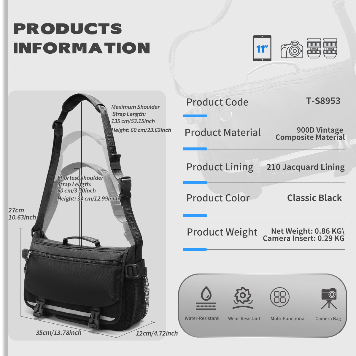 Tigernu Multi Pocket News Camera Bag with Adjustable Strap Garment Sport Bag Sneaker Custom Sales Travel Crossbody Bag