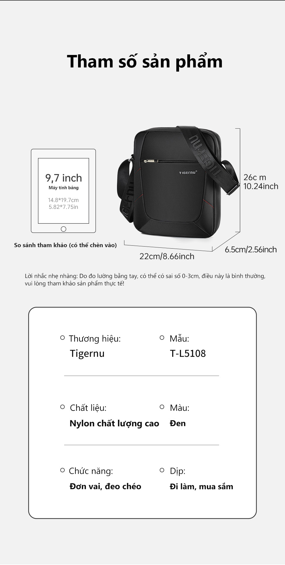 Tigernu 9.6-inch Nylon Cloth Waterproof and Wear-resistant Business Casual Men's Crossbody Bag Sling Bag