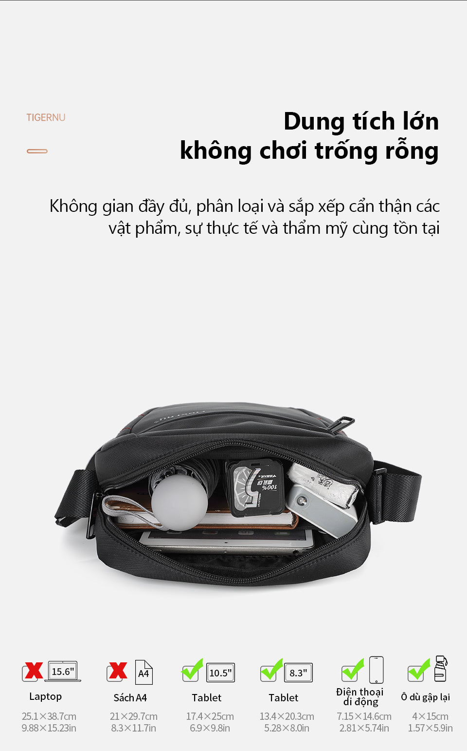 Tigernu 9.6-inch Nylon Cloth Waterproof and Wear-resistant Business Casual Men's Crossbody Bag Sling Bag