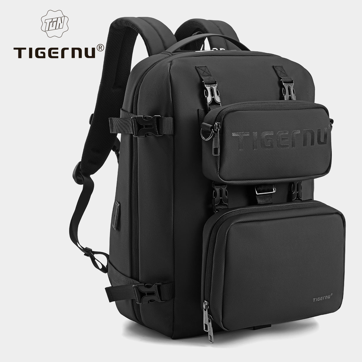 Tigernu Multi Functional Expansion Compartment, USB Waterproof and Breathable Honeycomb Back Panel, Nylon 3-in-1 Detachable Travel Bag
