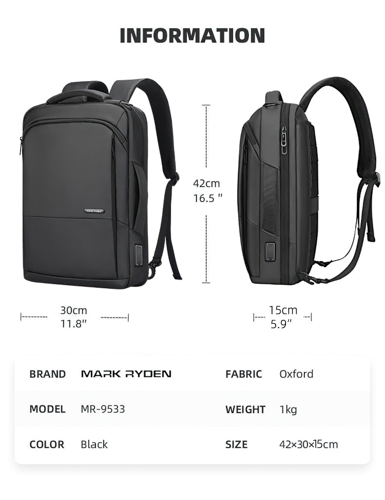 Mark Ryden Bags for Laptop Black Backpack Men Light Laptop Bags High Quality School Backpack
