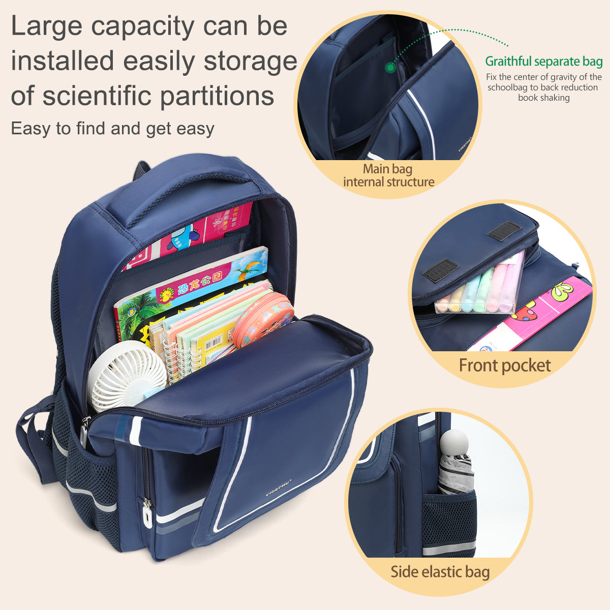 Tigernu High Quality Lightweight Waterproof Student Backpack Large Capacity Oxford Spine Protection Zipper Breathable Safe for Campus