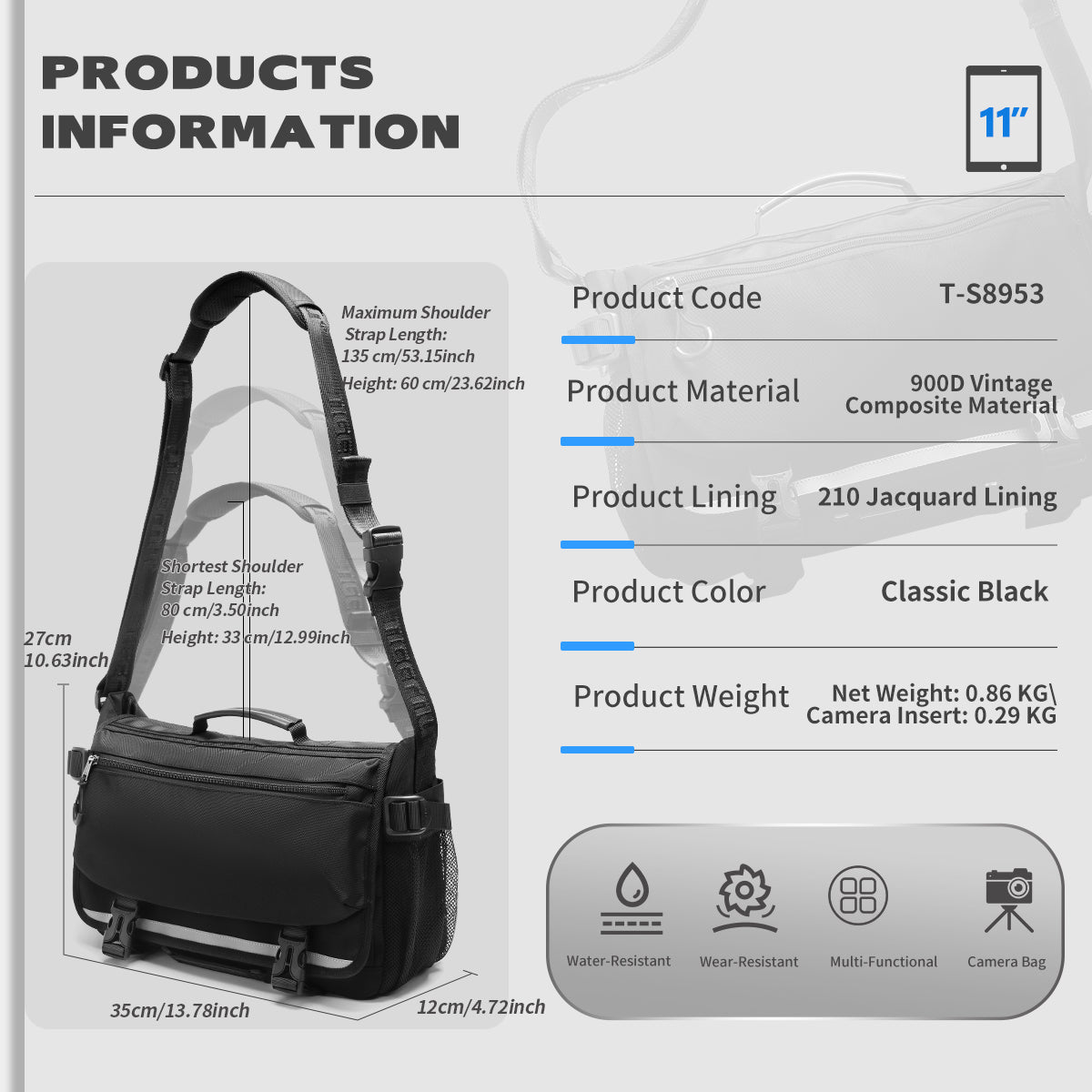 Tigernu Multi Pocket News Camera Bag with Adjustable Strap Garment Sport Bag Sneaker Custom Sales Travel Crossbody Bag