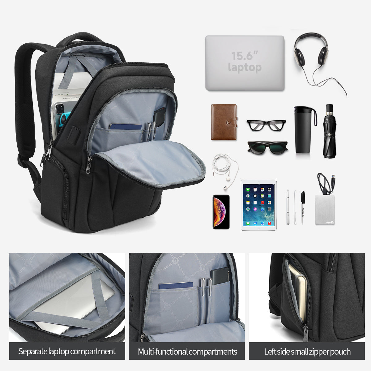 Tigernu High Quality Wholesale 15.6 Inch Computer Compartment Nylon USB Breathable Lightweight Waterproof Outdoor Travel Bag