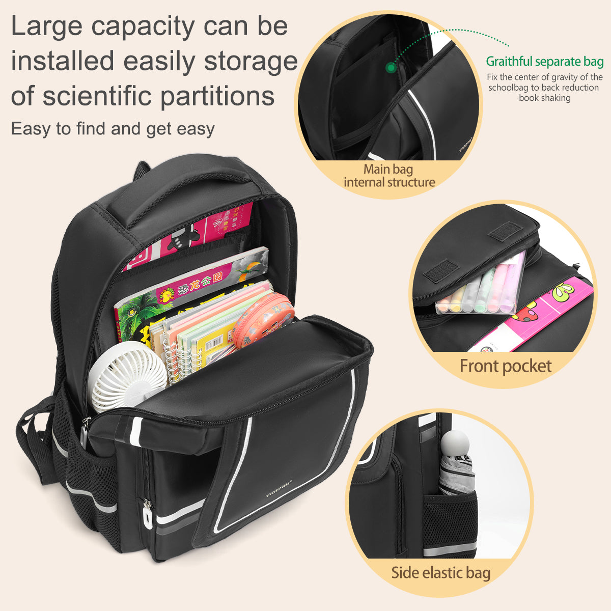 Tigernu High Quality Lightweight Waterproof Student Backpack Large Capacity Oxford Spine Protection Zipper Breathable Safe for Campus