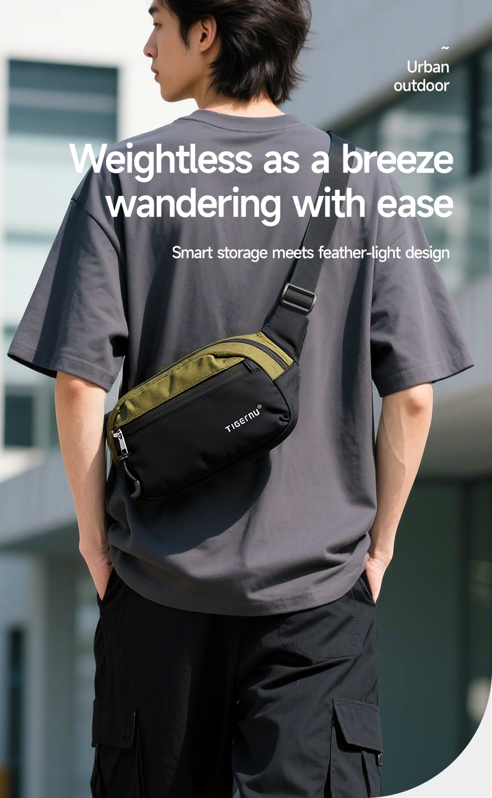 Tigernu High Quality Fashion Layered Storage Multi-pocket Nylon Durable Lightweight Waterproof Outdoor Daily Men Crossbody Bag