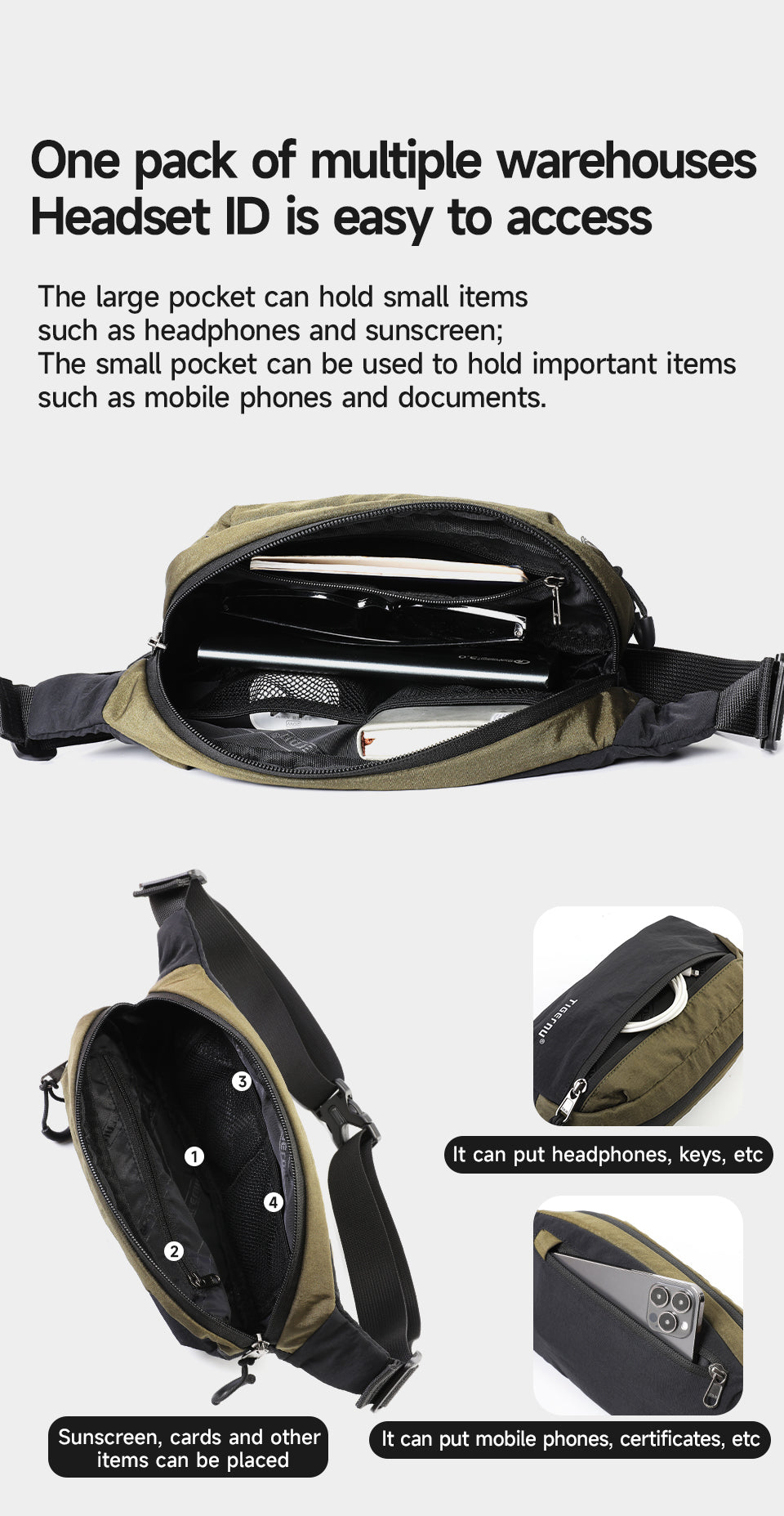 Tigernu High Quality Fashion Layered Storage Multi-pocket Nylon Durable Lightweight Waterproof Outdoor Daily Men Crossbody Bag