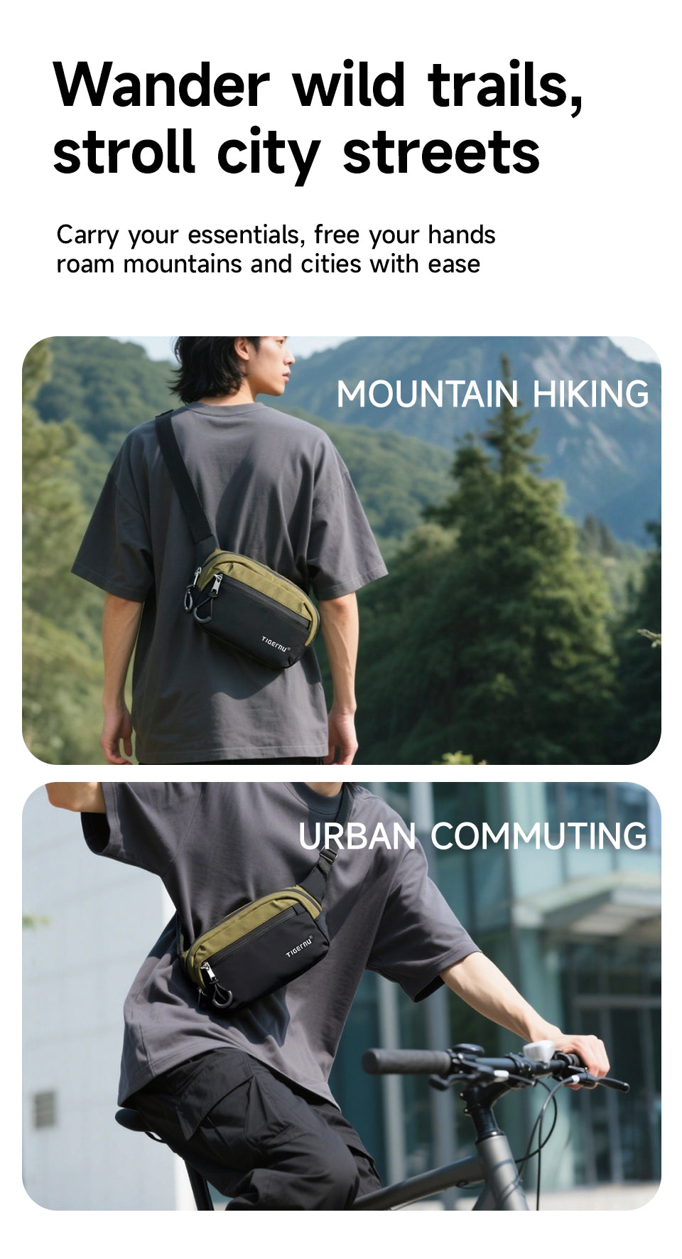 Tigernu High Quality Fashion Layered Storage Multi-pocket Nylon Durable Lightweight Waterproof Outdoor Daily Men Crossbody Bag