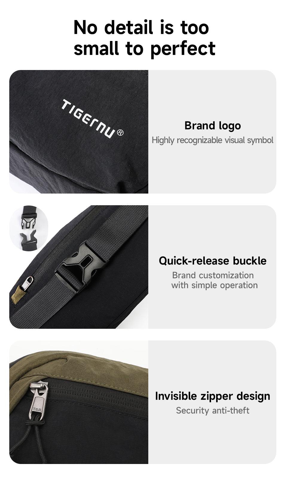 Tigernu High Quality Fashion Layered Storage Multi-pocket Nylon Durable Lightweight Waterproof Outdoor Daily Men Crossbody Bag