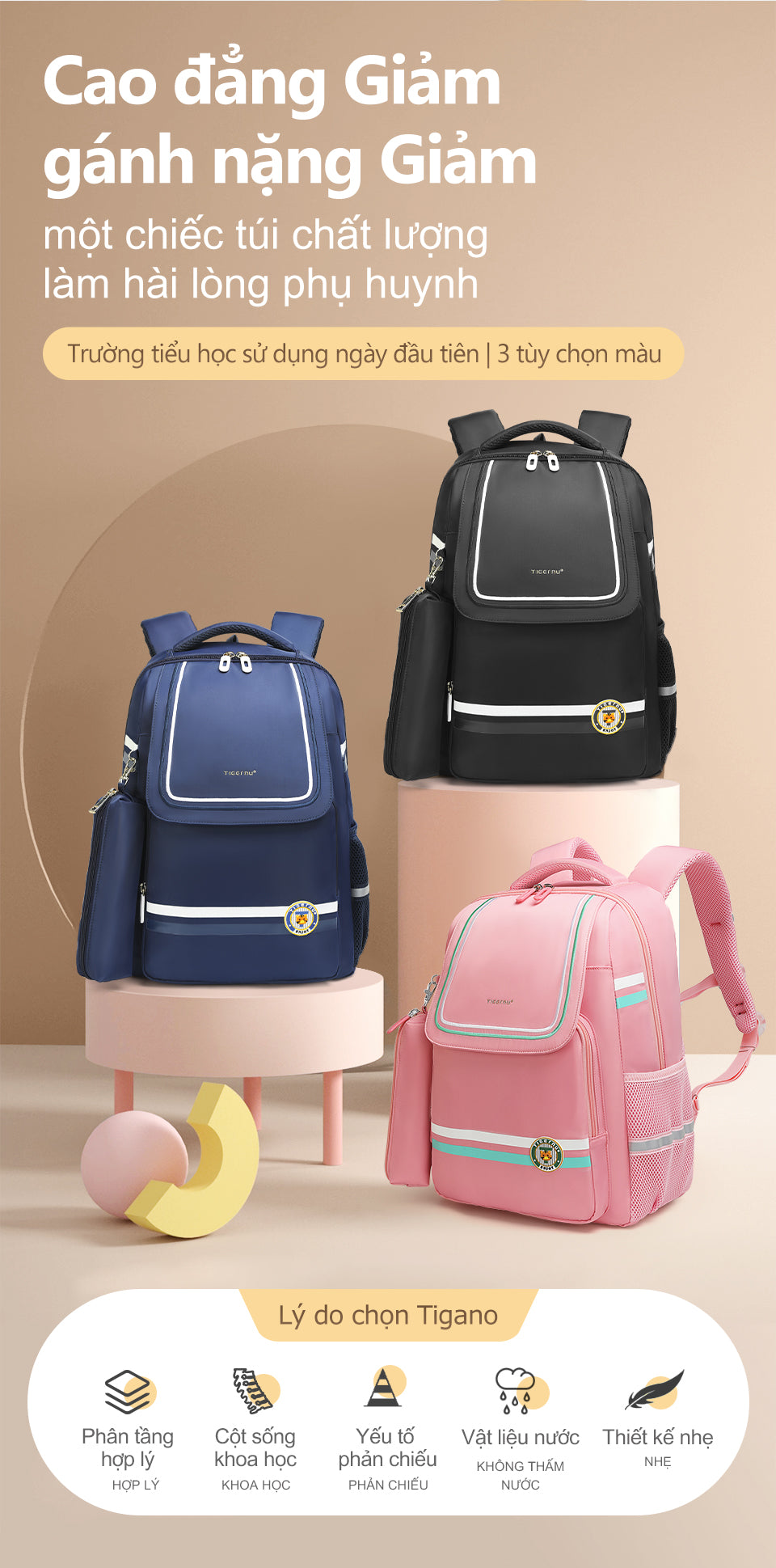 Tigernu High Quality Lightweight Waterproof Student Backpack Large Capacity Oxford Spine Protection Zipper Breathable Safe for Campus