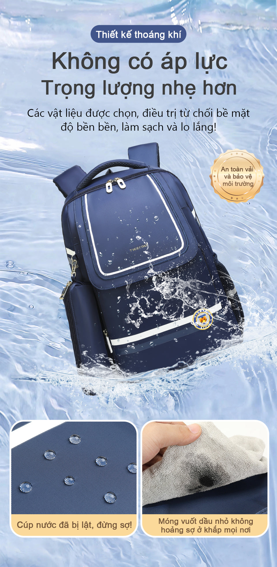 Tigernu High Quality Lightweight Waterproof Student Backpack Large Capacity Oxford Spine Protection Zipper Breathable Safe for Campus