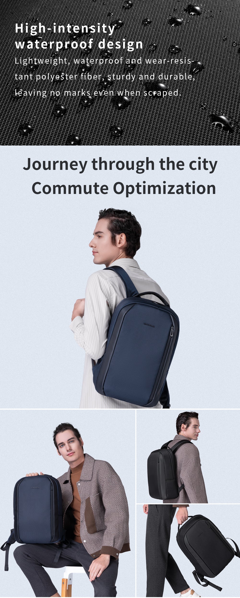Kingsons Large Capacity Durable Business Laptop Backpack Leather Laptop Backpack Custom logo Waterproof Backpack School Bags