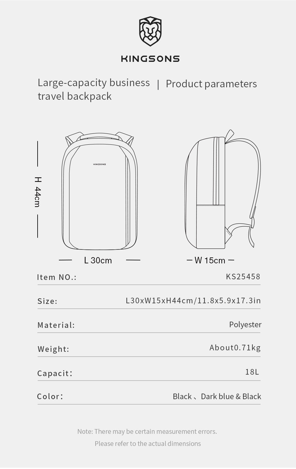 Kingsons Large Capacity Durable Business Laptop Backpack Leather Laptop Backpack Custom logo Waterproof Backpack School Bags