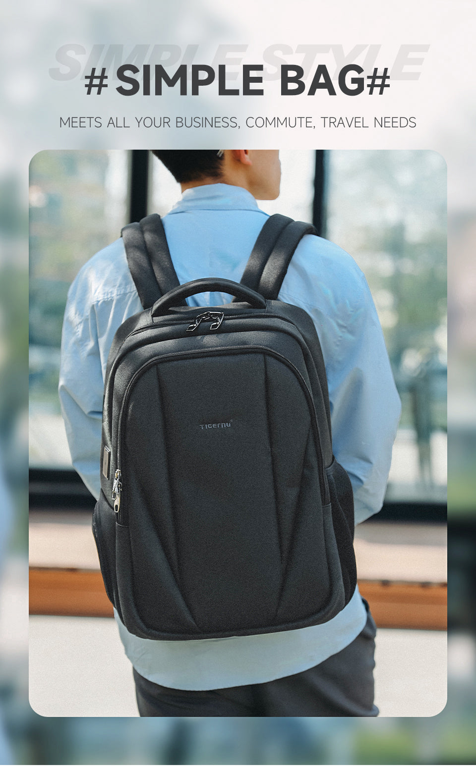 Tigernu High Quality Wholesale 15.6 Inch Computer Compartment Nylon USB Breathable Lightweight Waterproof Outdoor Travel Bag