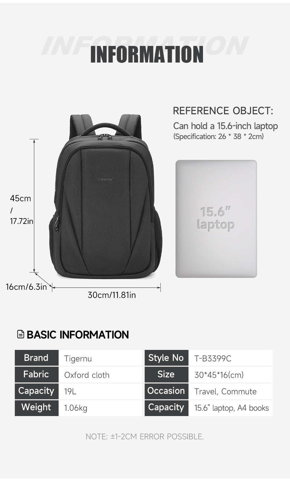 Tigernu High Quality Wholesale 15.6 Inch Computer Compartment Nylon USB Breathable Lightweight Waterproof Outdoor Travel Bag