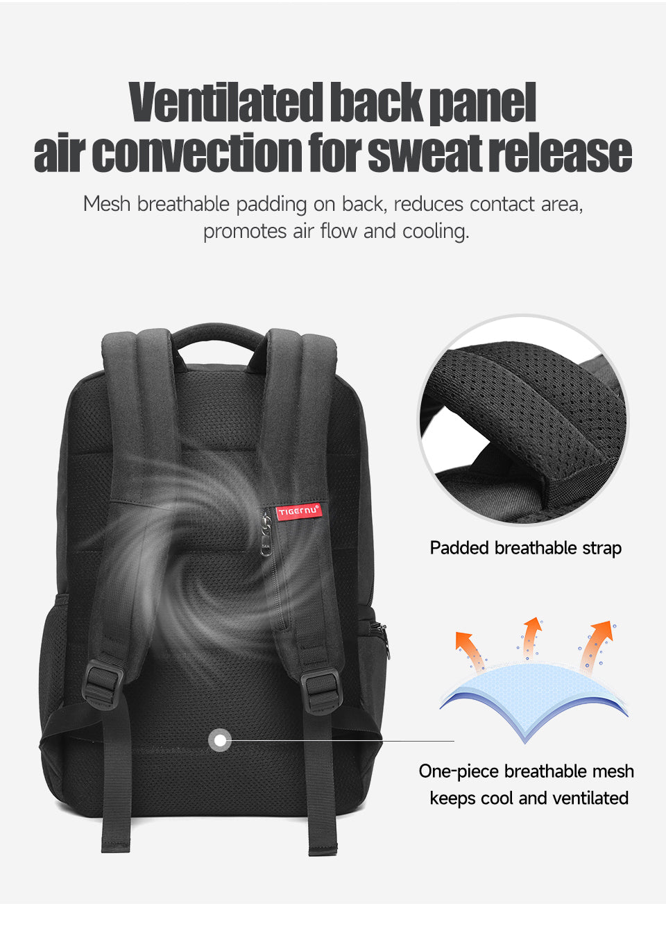 Tigernu High Quality Wholesale 15.6 Inch Computer Compartment Nylon USB Breathable Lightweight Waterproof Outdoor Travel Bag