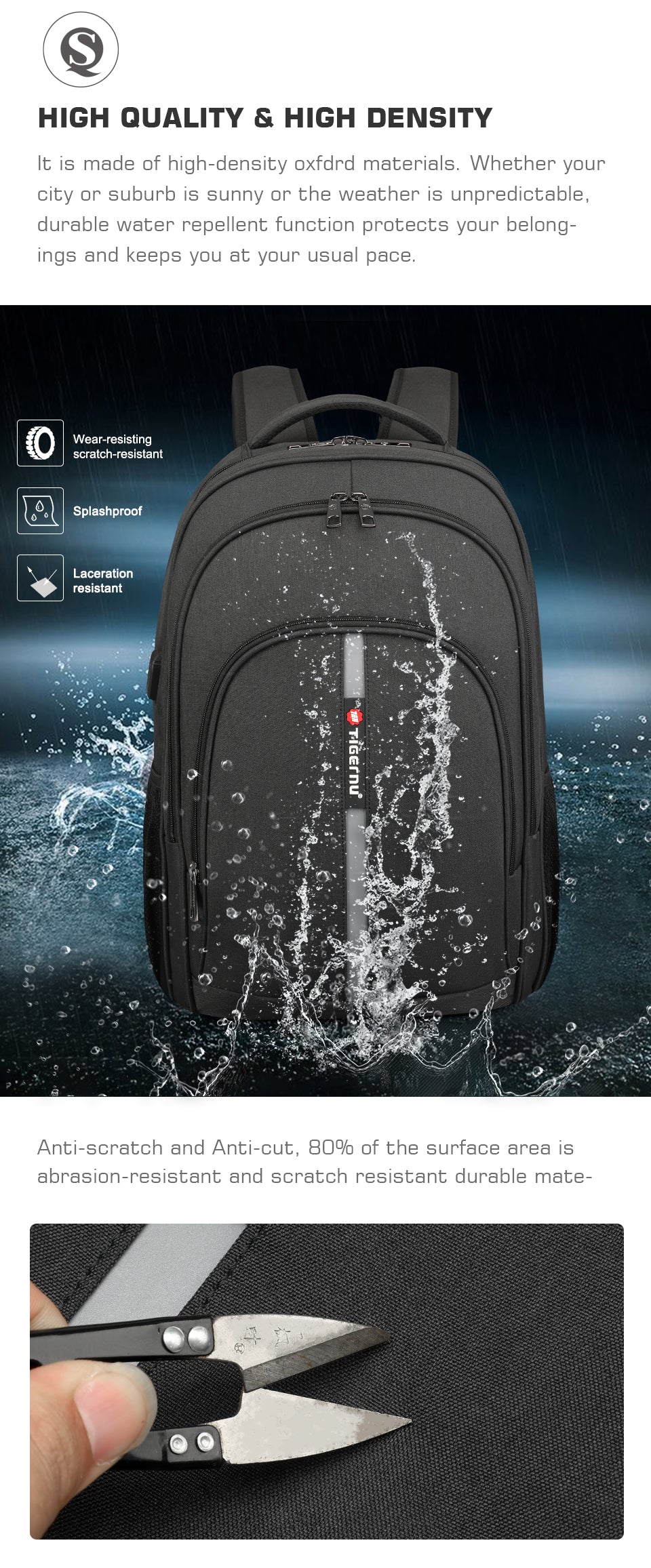 Tigernu High Quality Large Capacity Waterproof Polyester Men Backpack Travel Backpack Outdoor Business Laptop Bag Backpack
