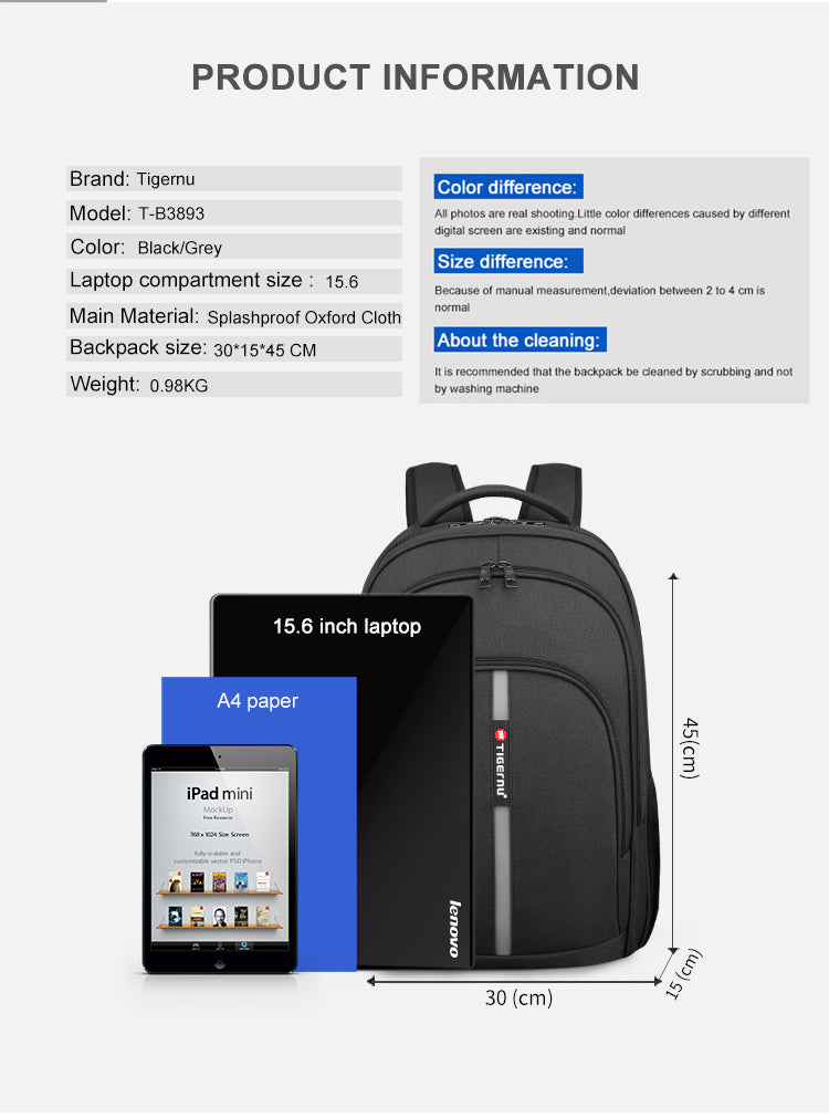 Tigernu High Quality Large Capacity Waterproof Polyester Men Backpack Travel Backpack Outdoor Business Laptop Bag Backpack