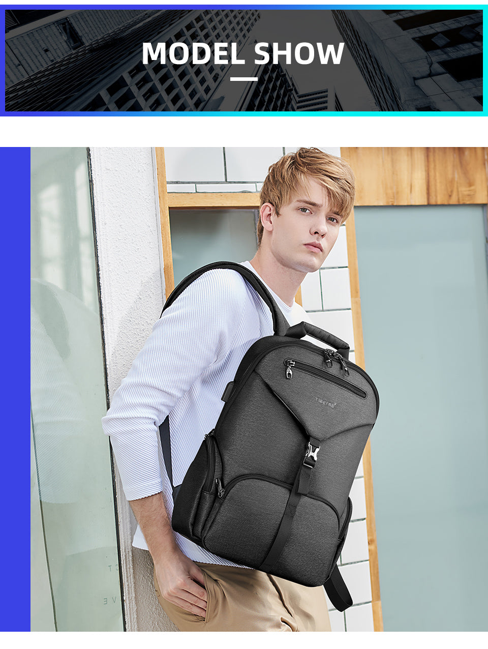 Tigernu Smart Storage Multicolor Backpack 14inch Ergonomic Waterproof Men's Outdoor Bag Men's Backpacks Backpack for Men