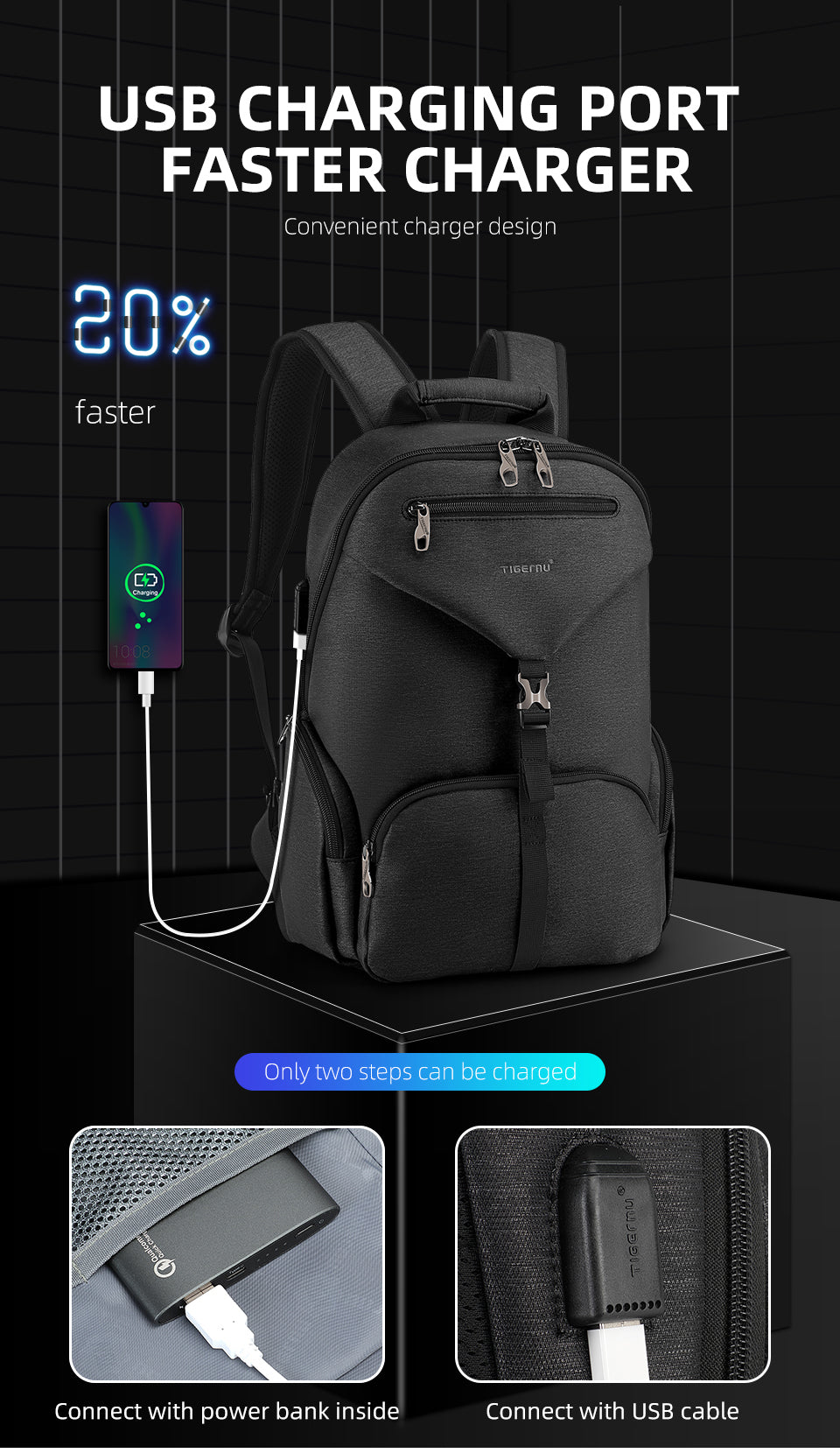 Tigernu Smart Storage Multicolor Backpack 14inch Ergonomic Waterproof Men's Outdoor Bag Men's Backpacks Backpack for Men