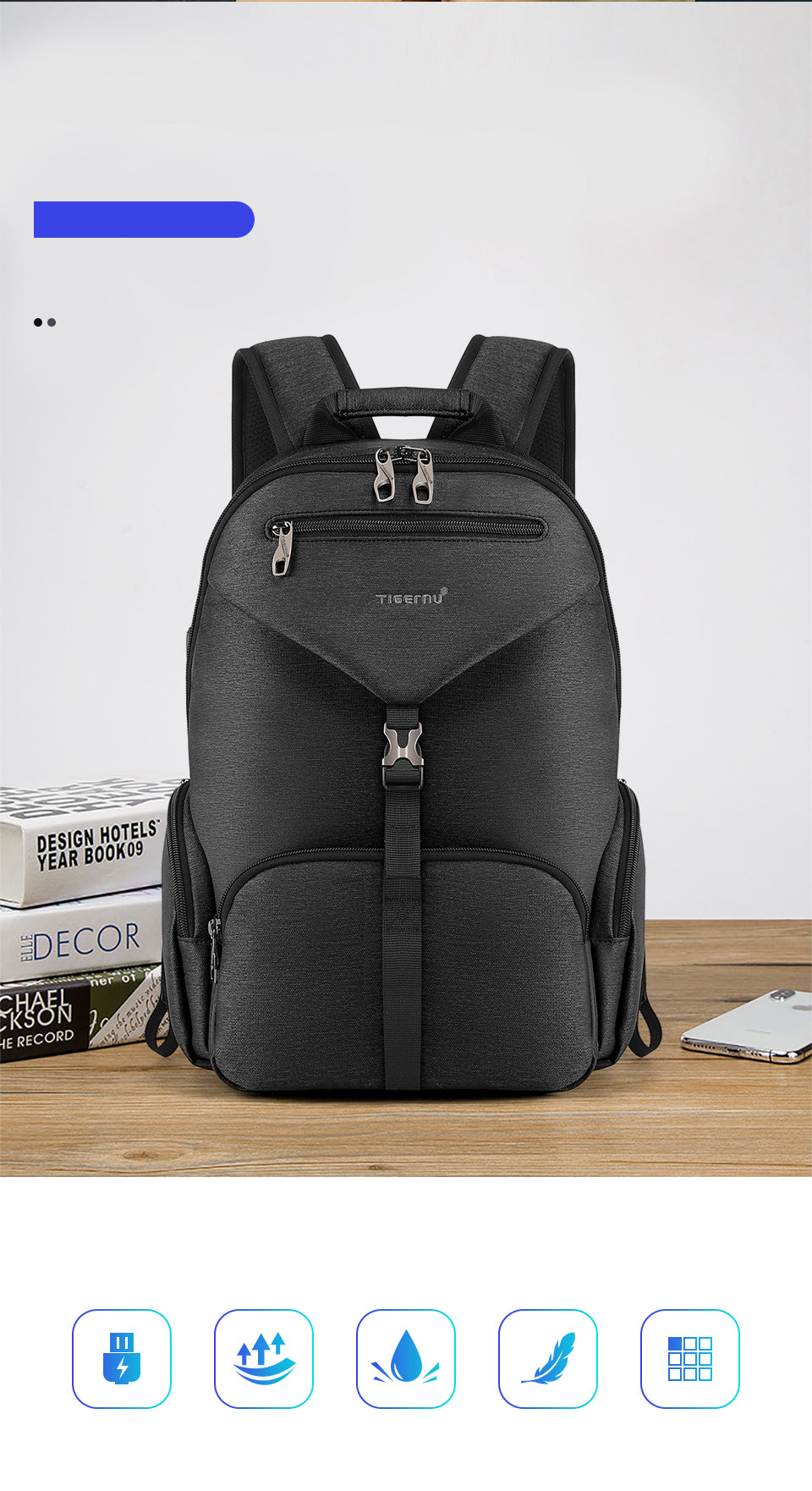 Tigernu Smart Storage Multicolor Backpack 14inch Ergonomic Waterproof Men's Outdoor Bag Men's Backpacks Backpack for Men