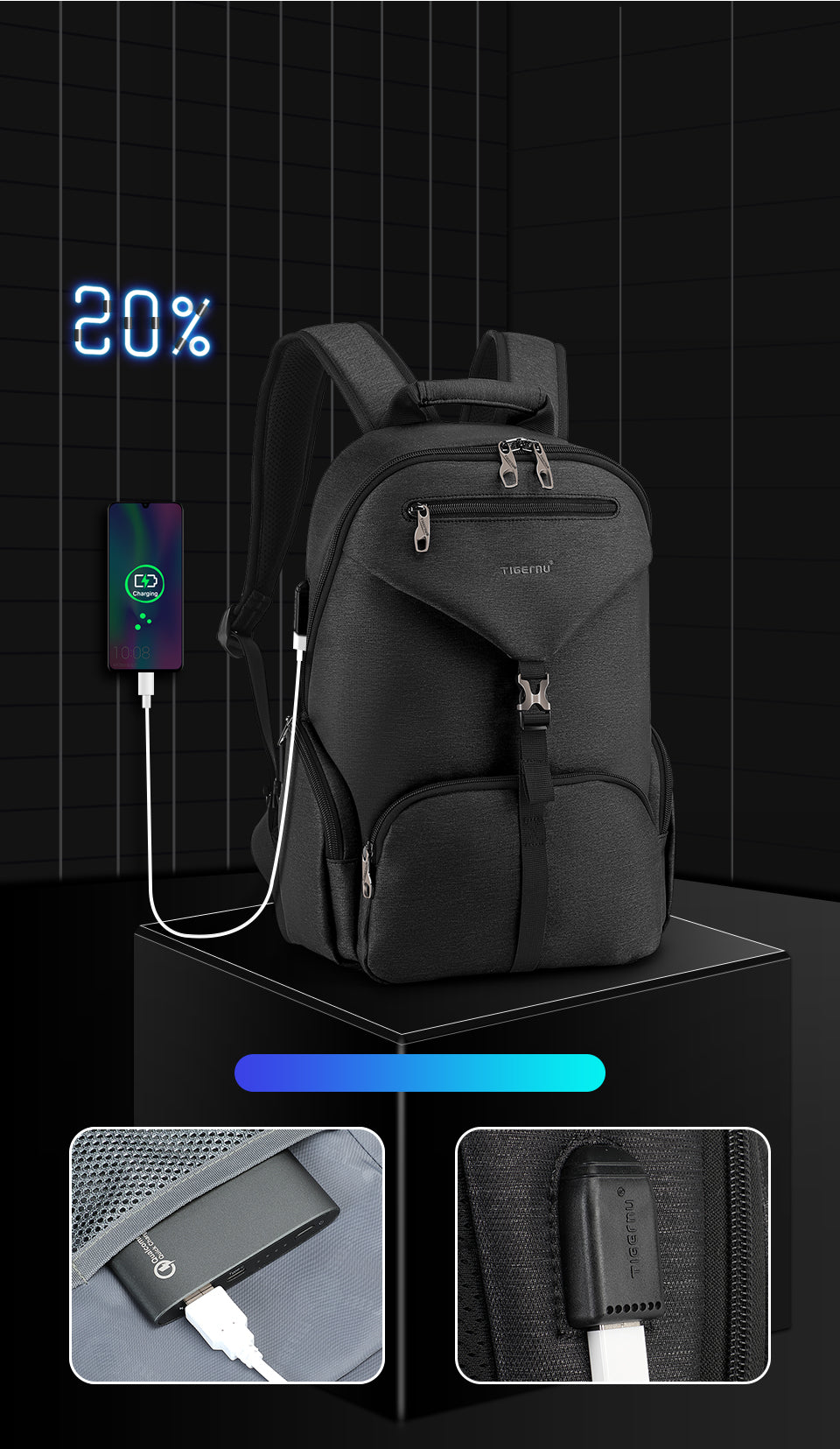Tigernu Smart Storage Multicolor Backpack 14inch Ergonomic Waterproof Men's Outdoor Bag Men's Backpacks Backpack for Men