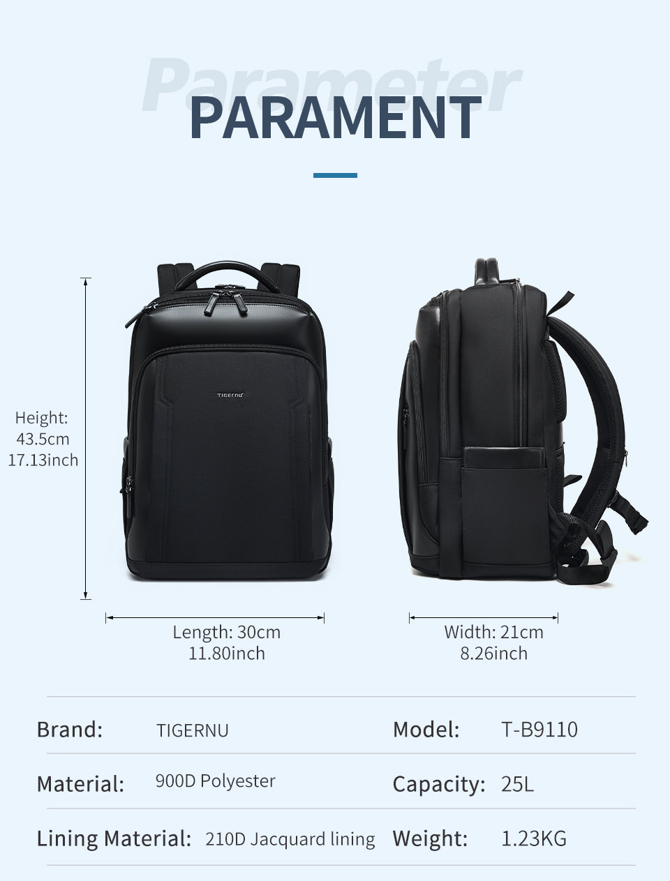 Tigernu Backpack 2025 Customizable Large Capacity Multi-function 15.6 Inch Lightweight Waterproof Daily Commuting Business Backpack