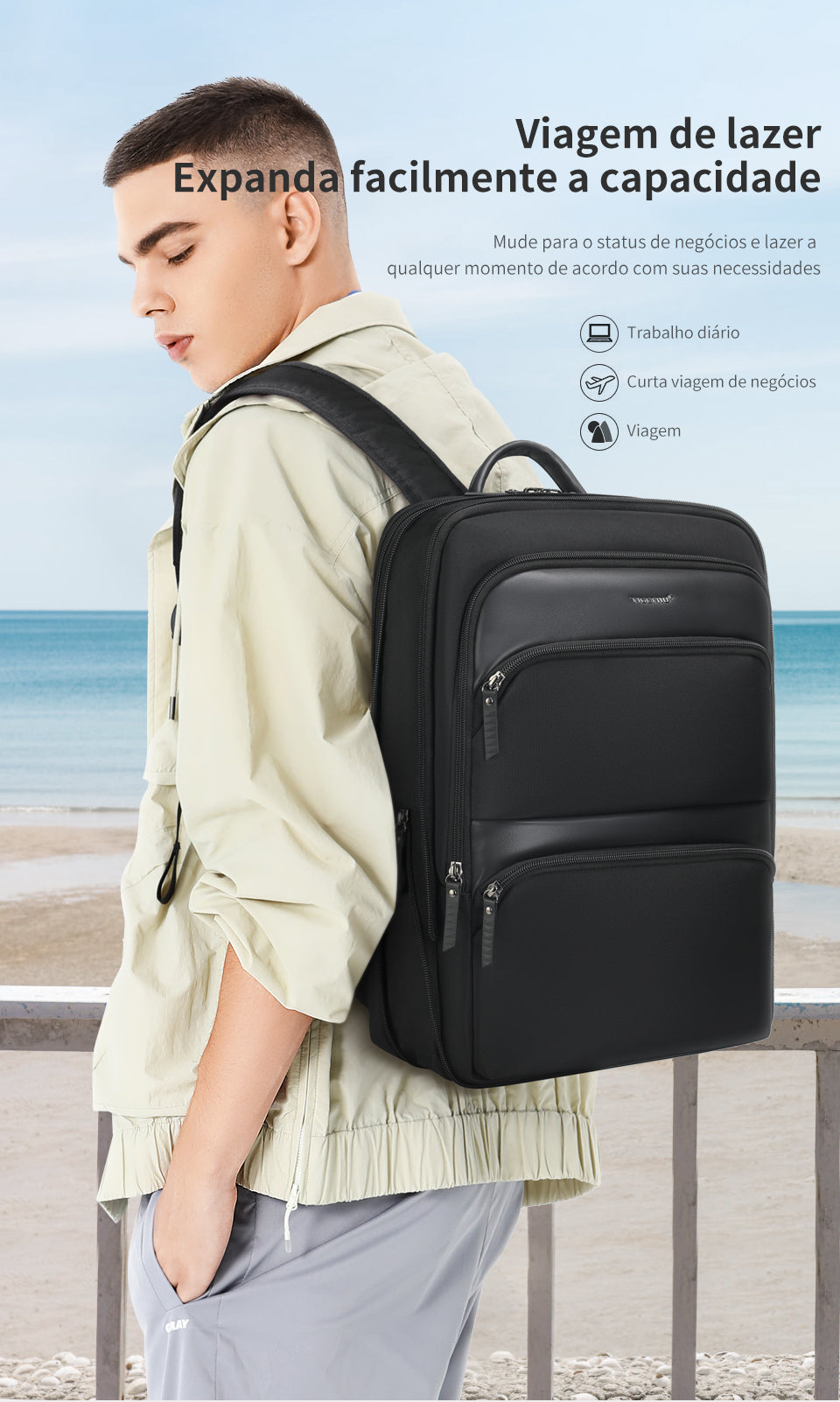 Tigernu Fashion Daily Portable Lightweight Laptop Bag Nylon S-Shaped Ergonomic Dynamic Expansion Men's Backpacks Backpack for Men