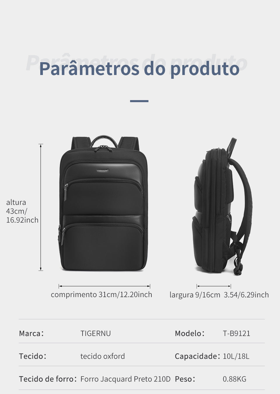 Tigernu Fashion Daily Portable Lightweight Laptop Bag Nylon S-Shaped Ergonomic Dynamic Expansion Men's Backpacks Backpack for Men