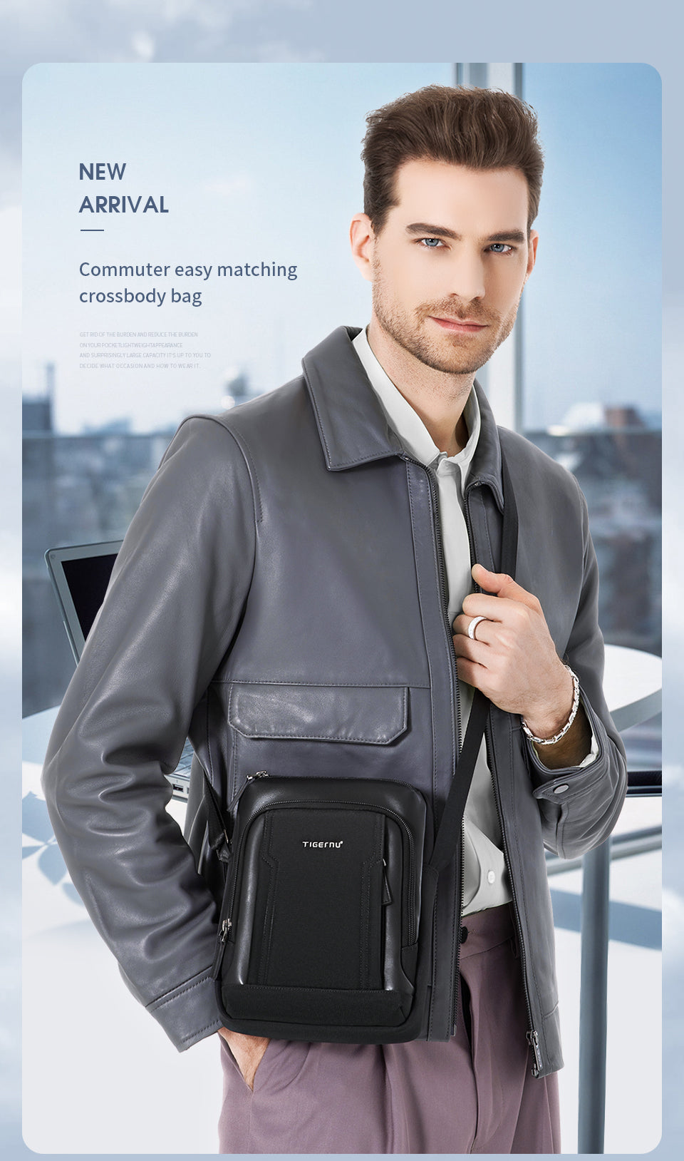TIGERNU Men's Multifunctional Nylon Laptop Shoulder Sling Bag 9.7inches Fashionable Multi-Pocket Storage for Commuting