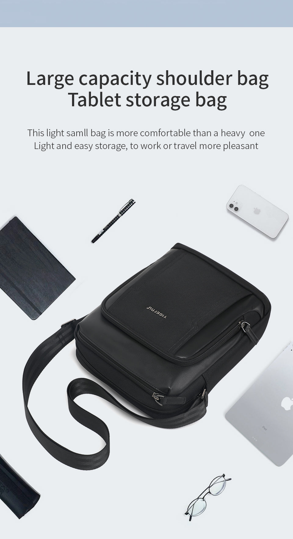 TIGERNU Men's Multifunctional Nylon Laptop Shoulder Sling Bag 9.7inches Fashionable Multi-Pocket Storage for Commuting