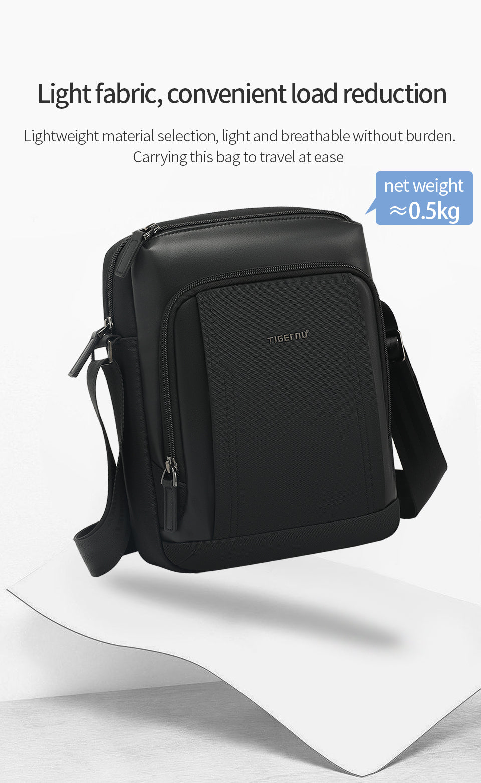 TIGERNU Men's Multifunctional Nylon Laptop Shoulder Sling Bag 9.7inches Fashionable Multi-Pocket Storage for Commuting