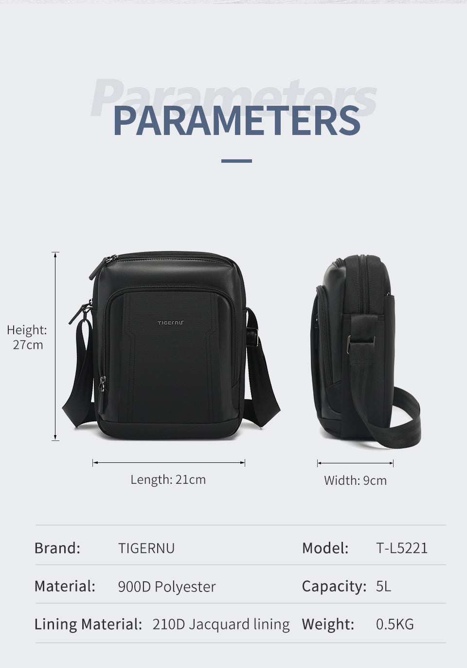 TIGERNU Men's Multifunctional Nylon Laptop Shoulder Sling Bag 9.7inches Fashionable Multi-Pocket Storage for Commuting