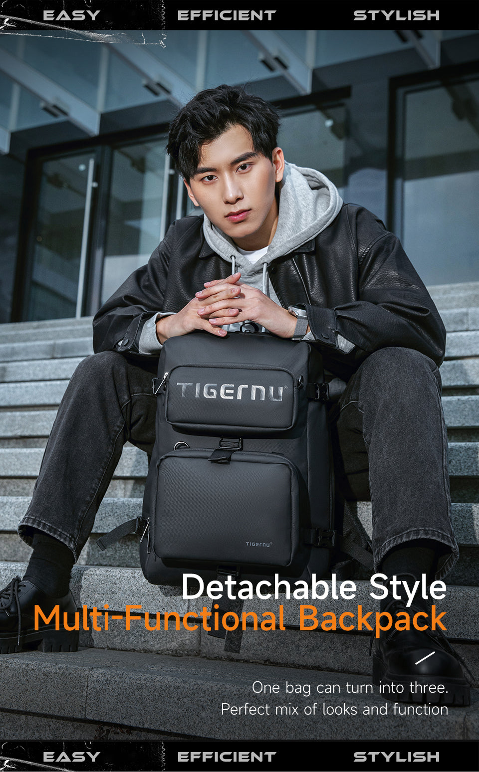 Tigernu Multi Functional Expansion Compartment, USB Waterproof and Breathable Honeycomb Back Panel, Nylon 3-in-1 Detachable Travel Bag