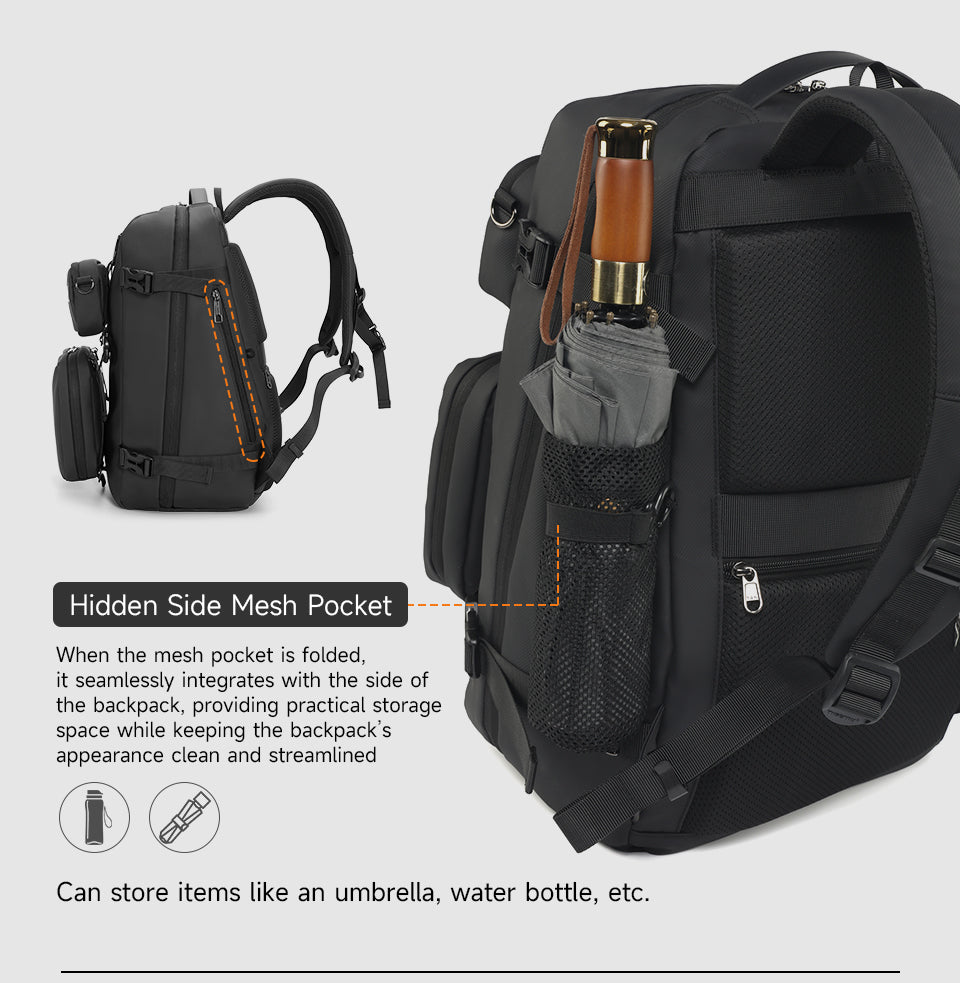 Tigernu Multi Functional Expansion Compartment, USB Waterproof and Breathable Honeycomb Back Panel, Nylon 3-in-1 Detachable Travel Bag